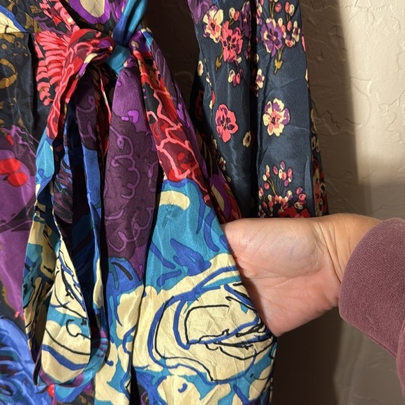 Johny Was patchwork floral print 3/4 bell sleeve true wrap dress tulip skirt - Picture 7 of 10